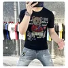 Hommes T-shirts T-shirts De Luxe Strass Conception Pur Coton Slim Mode T-shirts D'été À Manches Courtes Porter Mâle Tops Vêtements