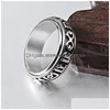 Band Rings Retro Stainless Steel Rotatable Ring Finger Letter Scriptures Rotating Relieving Pressure Spinner For Men Women Fashion Jew Dhm0Y