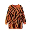 Women's Sweaters 2023 Europe And America Autumn Winter Zebra Pattern Fashion Knit Pullover Sweater Large Round Neck