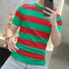 Men's T Shirts Summer Contrasting StripesT Slim Fit Elastic Thin Breathable Knitting Short Sleeve Ice Silk Tee