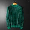 Men's Sweaters Winter 2023 Boutique Wool Knit Check Casual Round Neck Sweater Thickened Warm Knitwear Woolen Midneck