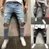 Mode Streetwear Hommes Vintage Bleu Gris Couleur Maigre Détruit Déchiré Cassé Punk Pantalon Homme Hip Hop Jeans Hommes 211009 L230726