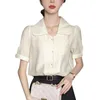 Kvinnors blusar French Fashion Style Versatile Solid Color Short Sleeve Shirt Top 2023 Summer Loose and Slim