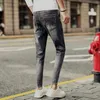 Summer Jeans Men's Fashion Casual Slim Byxor Solid Color Hole Denim Ankle Length Pants 210318 L230726