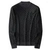 Men's Sweaters Winter 2023 Boutique Wool Knit Check Casual Round Neck Sweater Thickened Warm Knitwear Woolen Midneck