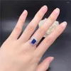 Cluster Rings Genuine 18K White Gold Female 2CT Rectangle Sapphire Diamond Wedding Per le donne Bellissimi gioielli di compleanno