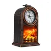 Table Clocks European Clock Retro Home Decoration Living Room Fireplace Flame Lamp Desk Quartz Desktop Bar Cafe Watch