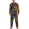 Ropa de dormir para hombres Biblioteca Pirnt Pijamas Long Slve Book Lovers Conjunto informal de 2 piezas Spring Men Design Lovely Nightwear