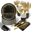 Other Event Party Supplies 80pcs Of 10 People Black Gold Dot Design Confetti Disposable Tableware Set Cup Plate For Wedding Adult Decoration Supplies 230725