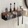 Toothbrush Holders Wall Mounted Holder Aluminium AlloyWood Toothpaste Rack Bathroom Household Space Saving Organized 230726