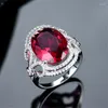 Cluster Anéis Criados Gemstone Garnet Cristal CZ Luxo Gigante Mulheres Anel Aniversário Presentes Jóias 925 Prata Esterlina