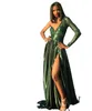 Dark Green Prom Dresses Side Split Sequins Satin One Shoulder Sweep Train Sexy Formal Dress Party Wear Plus Size Evening Gowns