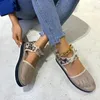 Scarpe eleganti Sandali da donna Moda Mesh traspirante Appartamenti con stampa leopardata Casual Hollow Light Lace-up Beach Zandalias De Mujer