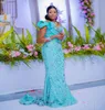 2023 ASO EBI Sky Blue Mermaid Sukienka cekinowa koronkowa koralika wieczór formalny impreza druga przyjęcie urodzinowe suknie zaręczynowe sukienki szatą de soiree ZJ770