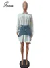 Fur Joskaa Solid Lapel Long Sleeve Single Breasted Shirt Dress and Irregular Denim Skirt Two Piece Set Women 2023 Cute Street Outfit