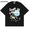 Men's T Shirts Punk Tshirt Streetwear Hip Hop Skull Skeleton Letter Planet Print Gothic Rock Harajuku Casual Cotton Short Sleeve Tops 230725