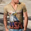 T-shirt da uomo Vintage a righe Stampa manica corta Estate Casual con bottoni scollo a V Pullover Top 2023 Streetwear Uomo T-shirt per il tempo libero