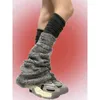 Meias Femininas Japonesas Meninas Preto Cinza Flare Leg Covers Inverno Grosso Malha Quente Longo Pilha Sobre o Joelho Bota Punhos