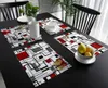 Table Mats Abstract Geometric Squares Black Red Dining Placemat Tableware Kitchen Dish Mat Pad 4/6pcs Home Decoration