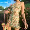 Casual Dresses Women's Sexy Dress Halter Camisole Print Binds Wrap Summer Ruffles Sundress Butterfly Female Party Elegant