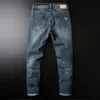 Herrmode streetwear män blå färg hip hop byxor hombre elastisk mager klassisk fotleds blixtlås jeans homme x0621 l230726