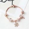 Nya Rose Gold Loose Beads Snowflake Pendant Bangle Charm Bead Armband för tjej DIY -smycken som julklapp269g