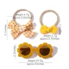 Accessori per capelli 3 pezzi/set Cute Kids Print Bows Fascia per capelli Occhiali da sole rotondi Set Occhiali da sole per bambini Protezione Baby Summer