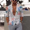 Hommes chemises décontractées à manches longues chemise à revers plante florale imprimé hawaïen Streetwear hommes vêtements hauts amples hommes 230726