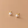 Stud Earrings 4mm 7MM Small REAL. 925 Sterling SIlver Fine Jewelry Shell Pearl Antlers Deer Horn Ear-Bone C-G9783