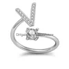 Cluster Rings 26 A-Z English Letter Ring Crystal Initial Open Diamond Women Fashion Jewelry Will And Sandy Drop Delivery Dh7Lx