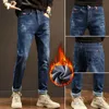 Men's Jeans Winter Thermal Warm Flannel Stretch Mens Quality Famous Brand Fleece Pants Men Straight Flocking Trousers Jean Male Y2303 L230726