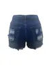 Pantalones cortos de mujer de cintura alta ahuecados Vintage Denim general elástico 2023 azul Jean Mujer