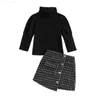 Kläder sätter kläd set barn kostym set baby flicka hösten vinterkläder hög collarturtleneck stickad pullover toppar kjolar kläder för flickor z230726