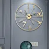 Väggklockor metallklocka nordisk design elegant modern smidesjärn vardagsrum lyxbatteri reloj Pared Home Decor 50wc