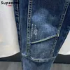 Mannen Supzoom Collectie Top Mode Herfst Rits Gulp Stoashed Casual Patchwork Cargo Denim Zakken Katoenen Jeans Mannen 230316 L230726