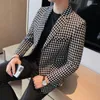 Ternos masculinos 2023 British Style Slim Plaid Blazer Men Two Buckles Suit Coat Male Business Office Jackets Casual Groom Fashion Dress