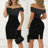 Casual Dresses Women's 2023 Plain Sexy Wedding Guest Off Shoulder Short Sleeves Skinny Mini Party Dress