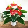 Flores decorativas 18 cabezas plantas falsas artificiales Anthurium decoración del jardín del hogar flor de plástico bonsái hojas verdes