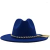 Boinas mujeres hombres ala ancha lana fieltro borla Jazz Fedora sombreros Panamá estilo vaquero Trilby fiesta Formal sombrero de gran tamaño amarillo blanco