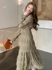 Casual Dresses Women Fall Fare Sleeve Dress 2023 French Solid Color Female A-Line Clothes Vintage Crew Neck Party Lady One Pieces Maxi