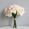 Dried Flowers Simulation 5 Head Curled Edges Rose Bouquet Real Touch Artificial Wedding Decorative Hand Holding Fake 230725