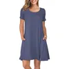 Casual Dresses Women's Fashion Round Neck Short Sleeve Solid Color Petite Womens Midi Dress Long Summer For Women