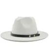 Bérets femmes hommes laine Jazz Fedora chapeaux décontracté ceinture en cuir bord feutre chapeau blanc rose jaune Panama Trilby casquette de fête formelle
