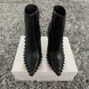 Сапоги сексуальные леди повседневные дизайнерские женские ботинки черные кожаные шипы высокие каблуки Stiletto Point Toe Short Martin Booties Z230726