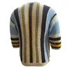 Pulls pour hommes Pull coupe ample Coutures de couleur vive Imprimé rayé élégant Tricoté Demi-manche pour l'été