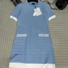 럭셔리 브랜드 드레스 활 액세서리 패션 포켓 디자인 여성 슬림 핏 드레스 니트 짧은 소매 2 컬러 스커트