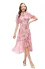 Women's Runway Dresses Stand Collar Short Sleeves Asymmetrical Ruffles Printed Floral Fashion Designer Vestidos