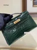 Kelli Bags fait à la main 5a Full Hand Work Square American Real Crocodile Pikelli Génération mini sac à main féminin 67 Emerald Have G21H