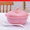 Bowls Pumpkin Household Restaurant Large Soup Bowl Big Spoon Pink Ceramic Tableware With Lid Creative Noodle