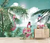 Wallpapers CJSIR Custom Po 3d Wallpaper Nordic Style Hand-painted Coconut Plant Flamingo Children Bedroom Wall Tapeta